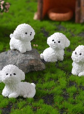 Mini Cute Bichon Frise Dog Figurines Miniature Craft Fairy G