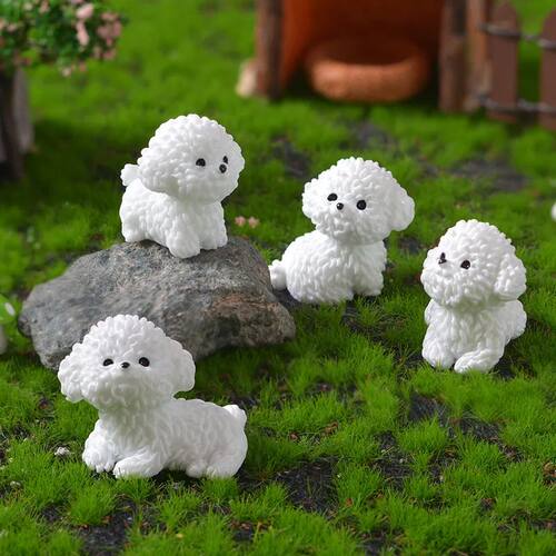 Mini Cute Bichon Frise Dog Figurines Miniature Craft Fairy G