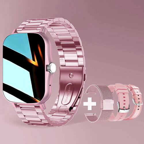 +3pc Straps Smart Watch Women Men Smartwatch Square Dial Cal