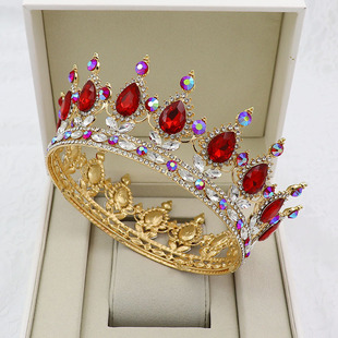 KMVEXO Gold Crystal Tiaras Baroque Round Crown Royal Queen K