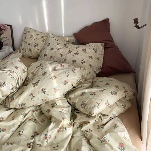 Vintage Floral Duvet ver Set No Filler with Flat Sheet Pillo