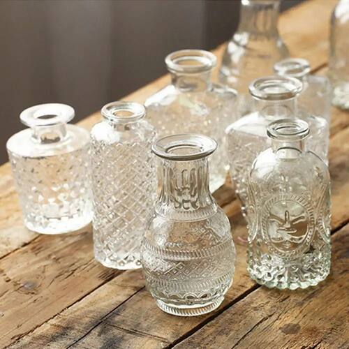 INS Mini Wedding Glass Flower Vase Embossed Retro Transparen