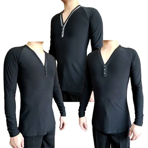 Latin Dance Top Men V Neck Long Sleeve Male Cha Cha Rumba Sa
