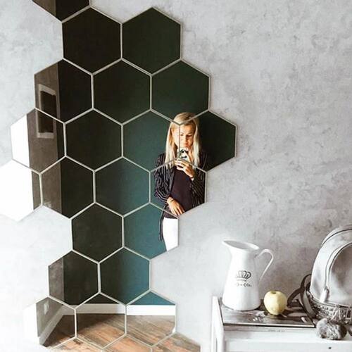 6/12pcs 3D Hexagon Mirror Wall Sticker Rose Gold DIY TV Back