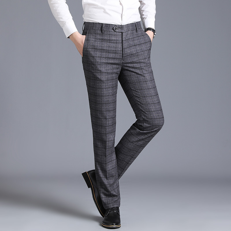 Fashionable Plaid Business Trousers Men's Formal Suits Match