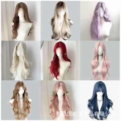 Women's Large Forehead Lace Long Wavy Curly Hair Simulation
