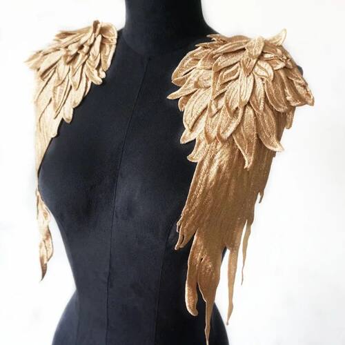 1Pair Embroidery Angel Wing Applique Sewing Flower Collar Pa