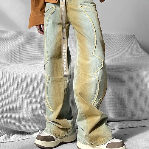 High Sreet Retro Loose Washed Old Popular Loose Jeans Men's