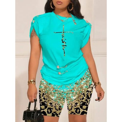 Women's Two Piece Set Suit Summer Casual Print Fashion Short