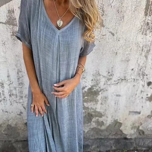 2025 Independent Station Fashion tton And Linen V-neck Semi-