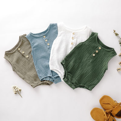 Wholesale Summer Infant Baby Boys Girls Romper Muslin Sleeve