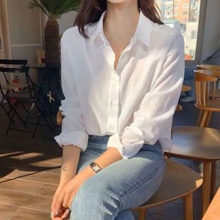 White Blouse Women Long Sleeve Turn-down Collar Casual Shirt