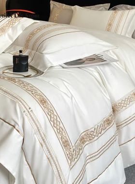 100% Egyptian Cotton Luxury Gold Embroidery Hotel Style Bedd