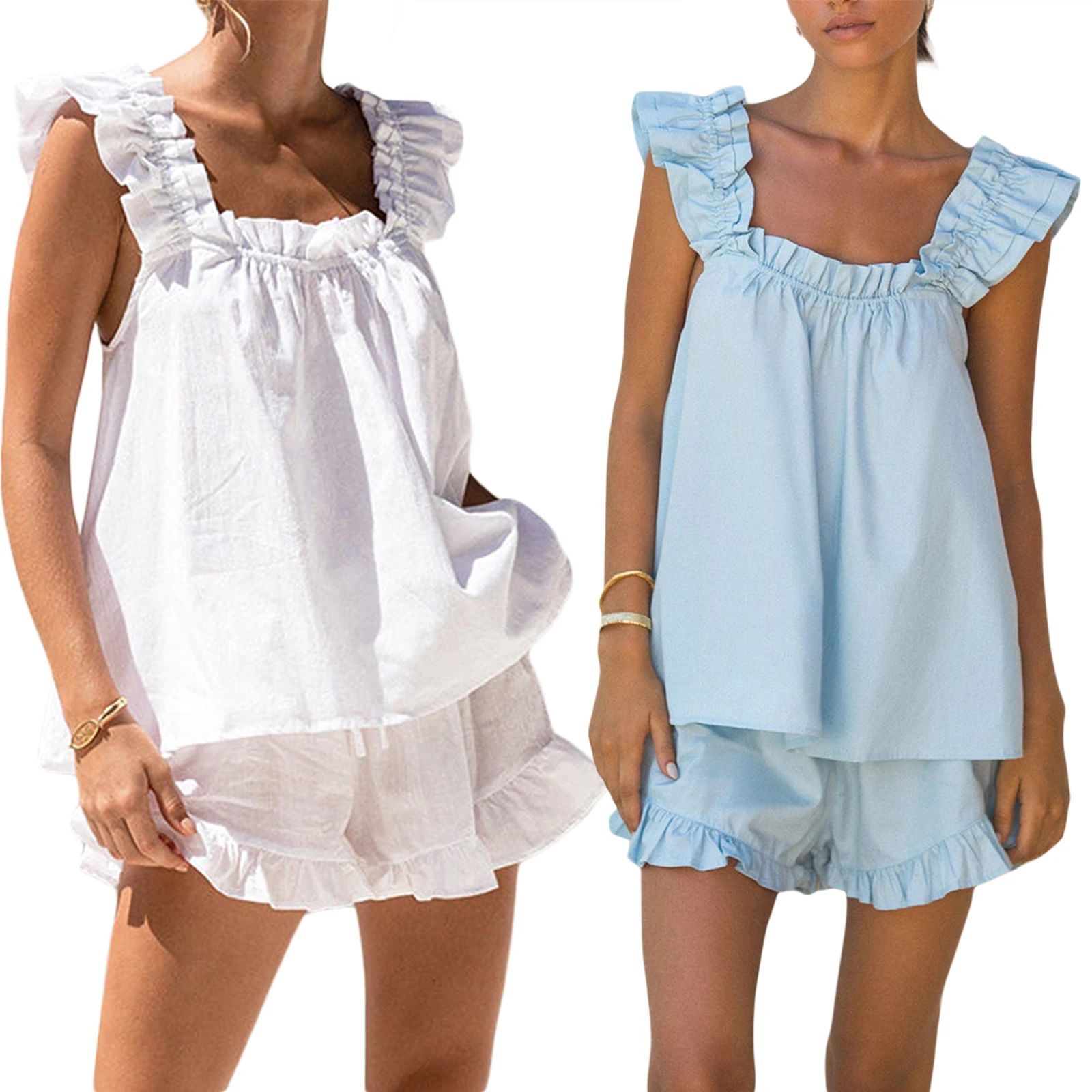 Womens Pajama Sets Women's Summer 2PCS Pajamas Sets Sleevele