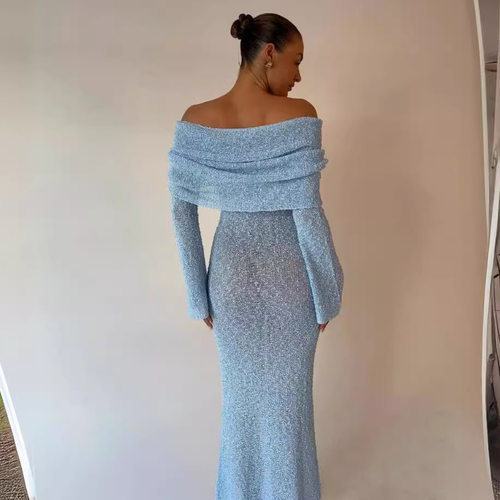 5 lor Wind Beach Holiday Sexy Long Dress Knitted Hollow llar