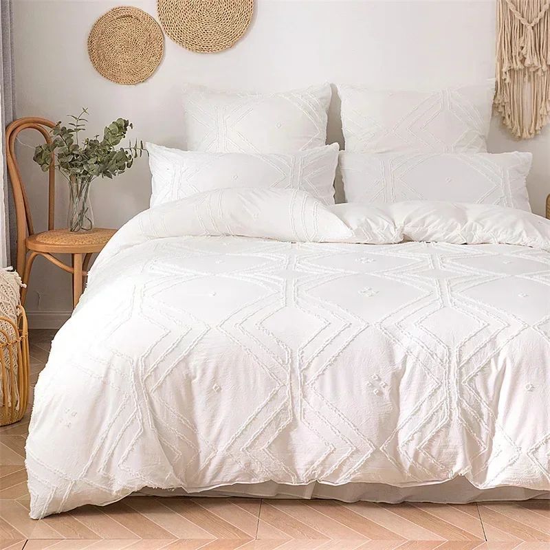 Geometric Crafts Cut Flowers Queen Bedding Set Twin Solid Si