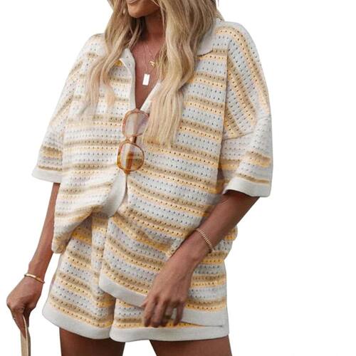 Women Casual 2 Pieces Set Loungewear Matching Suits Stripe C