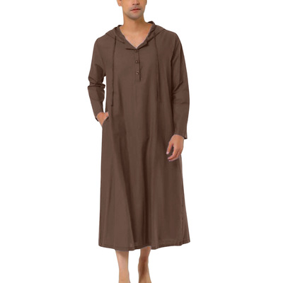 2024 Arabic Style Simple Long Men's Hooded Shirt  Robe For M