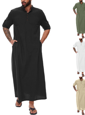 2024 Arabic Style Simple Cotton And Linen Long Men's Stand C
