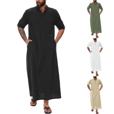 2024 Arabic Style Simple Cotton And Linen Long Men's Stand C