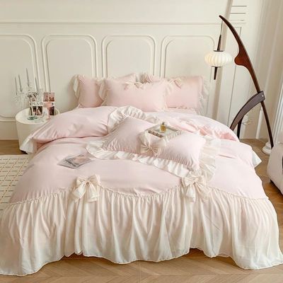Korean Style Princess Lace Bow Bedding Set Pink Sweet Girl C