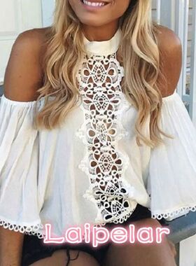 Halter White Lace Women Blouse Shirt Summer Off Shoulder Hol