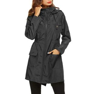 Windproof Waterproof Raincoat Long Jacket Hooded Women Autum