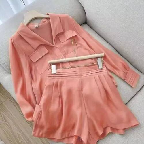 Spring Summer Solid Color Short Set Women Simple Casual Styl