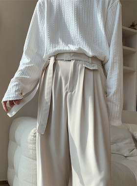 Italian Naples Trousers Men's Drapey Straight Wide-leg Pants