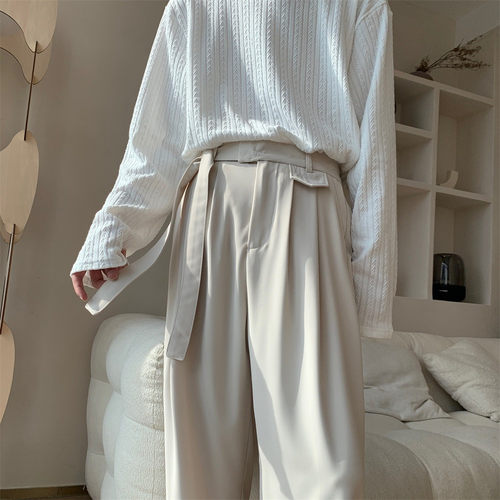 Italian Naples Trousers Men's Drapey Straight Wide-leg Pants