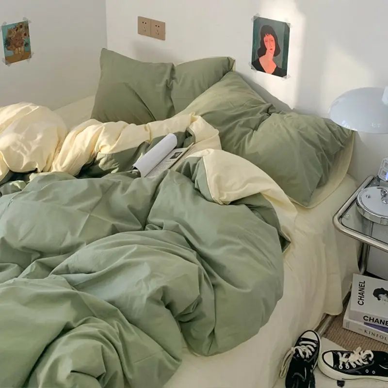 INS Solid Color Bedding Set Boys Girls Twin Queen Size Duvet