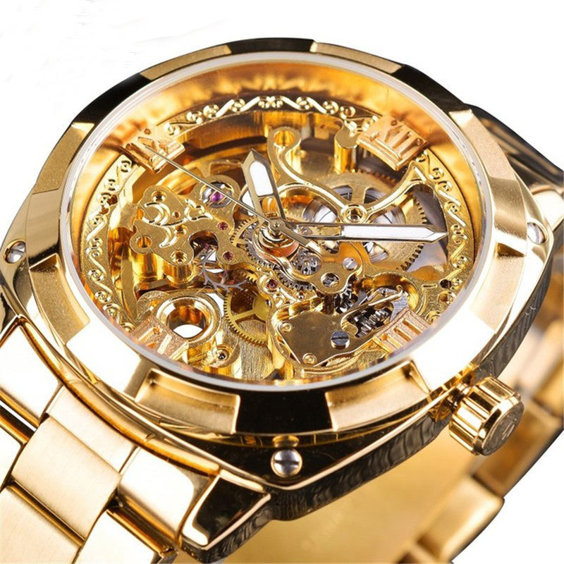 Men's Fashion Retro Carved Hollow Luminous Waterproof Automa