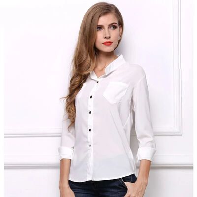 2024 Casual Women blouses Long sleeve White Bottoming Shirt
