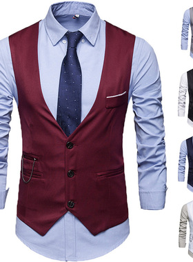 Men's Solid Color Suit Vest British Slim Large Size Waistcoa