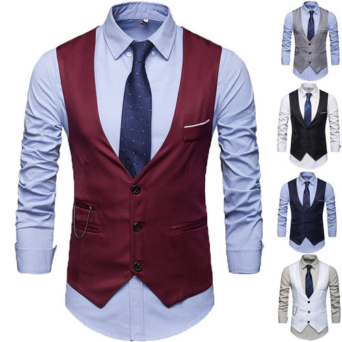 Men's Solid Color Suit Vest British Slim Large Size Waistcoa