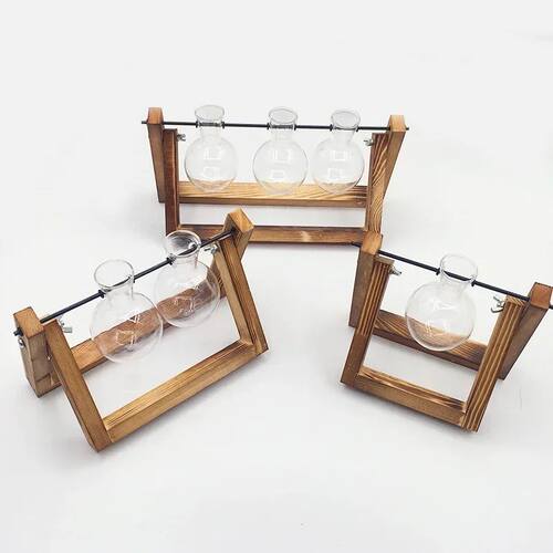 Bonsai Decor flower vase Plant Transparent Vase Wooden Frame