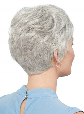 Overseas Ladies Gray Side-parted Short Straight Hair Middle-