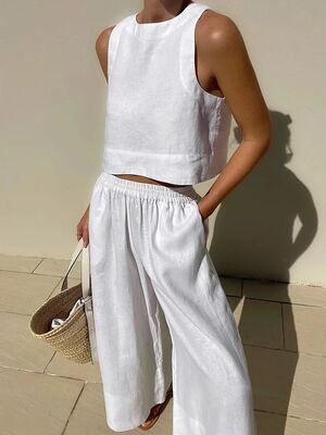 Casual Summer Two Piece Set Women Outfit 2024 White Solid Lo