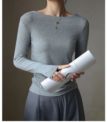 Autumn Women's T-Shirts Modal Layering ops Solid Color Sexy