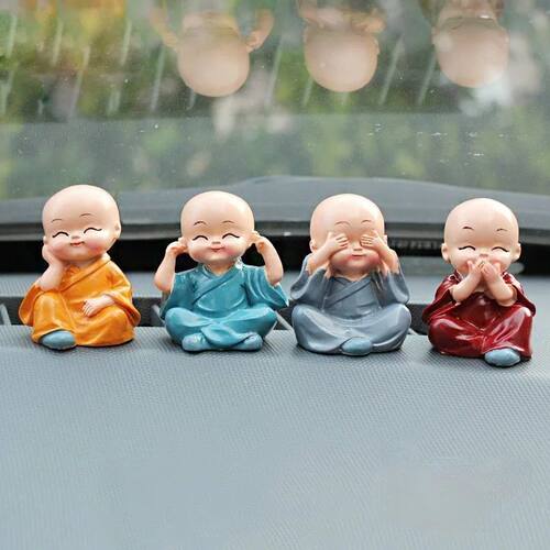 4Pcs Resin Crafts Gift Lovely Little Monk Sculptures Cute Mo