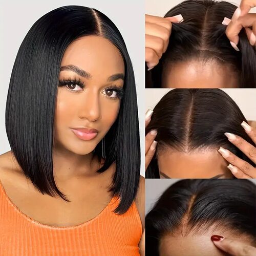 Front Lace Women's Medium-parted Short Straight Hair Interne