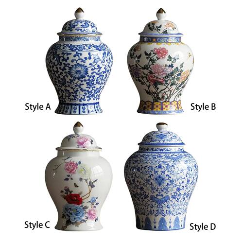 Chinese Style Ceramic Ginger Jar Beautiful Dried Flower Vase