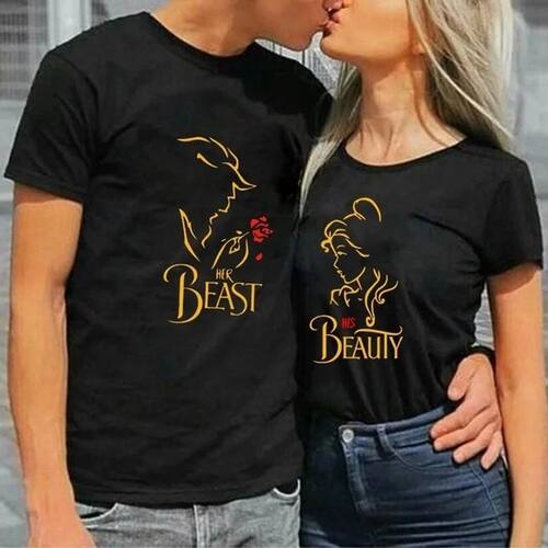 King Queen Couples T Shirt Beast Beauty Print Couple Tshirt
