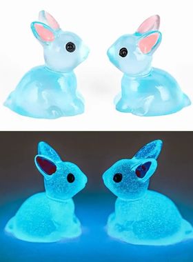 Cute Luminous Bunnies Microlandscape Mini Rabbit Ornaments F