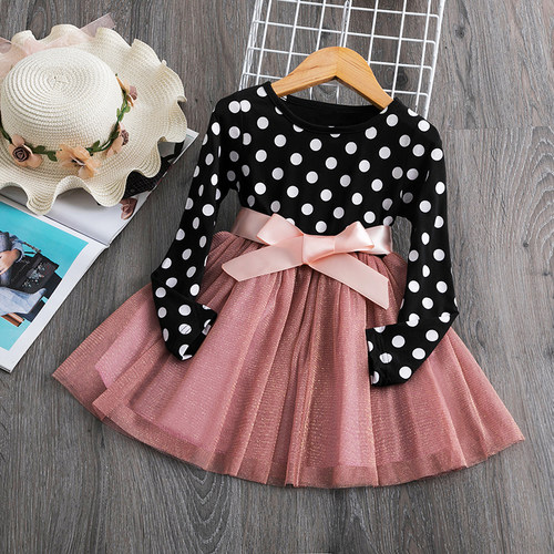2023 Long Sleeve Dress For Girl Polka Dot Bow Kid Clothes 2