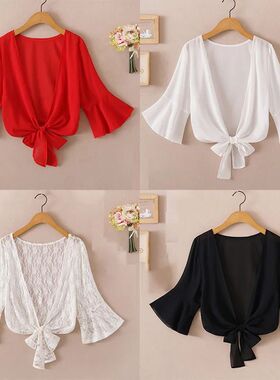 Summer Blouses For Women 2024 Woman V Neck Tie Waist Blouse
