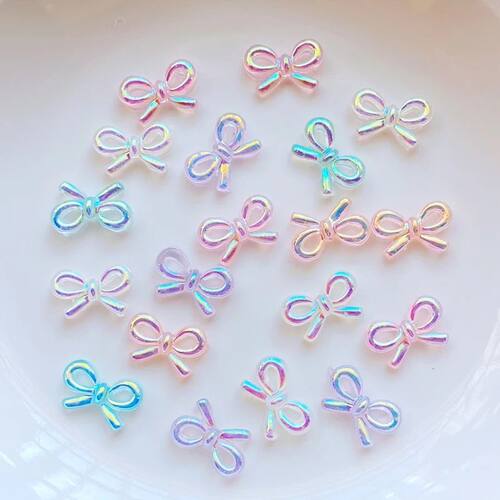 100Pcs New Cute Mini Shiny Bow Resin Figurine Crafts Flatbac