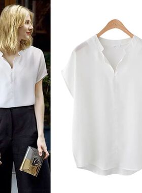 Summer Women Blouse Shirt Short-Sleeve Black White Ladies Bl
