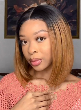 Female Medium-parted Short Straight Hair With Oblique B And