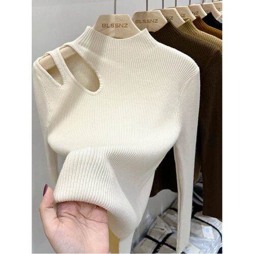 Turtleneck Knitted Women Sweater Ribbed Pullovers Autumn Win